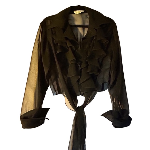 Morton Myles sexy black top,size small .Waist tie with shear see through sleeves - Picture 2 of 4